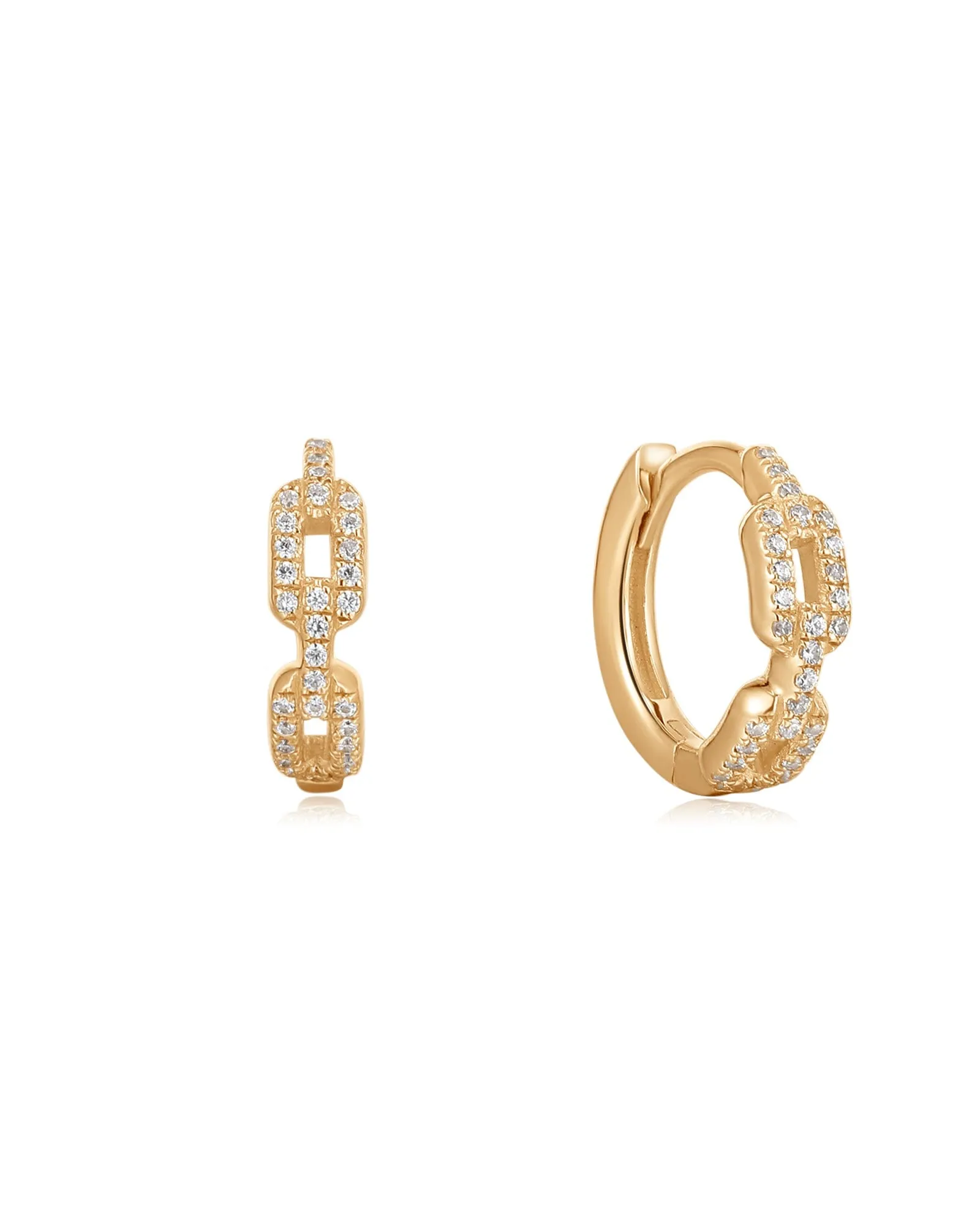 14K Gold & Diamond Chain Link Huggie Hoops Gold | Gold