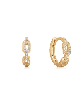 14K Gold & Diamond Chain Link Huggie Hoops Gold | Gold