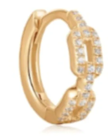 14K Gold & Diamond Chain Link Huggie Hoops Gold | Gold