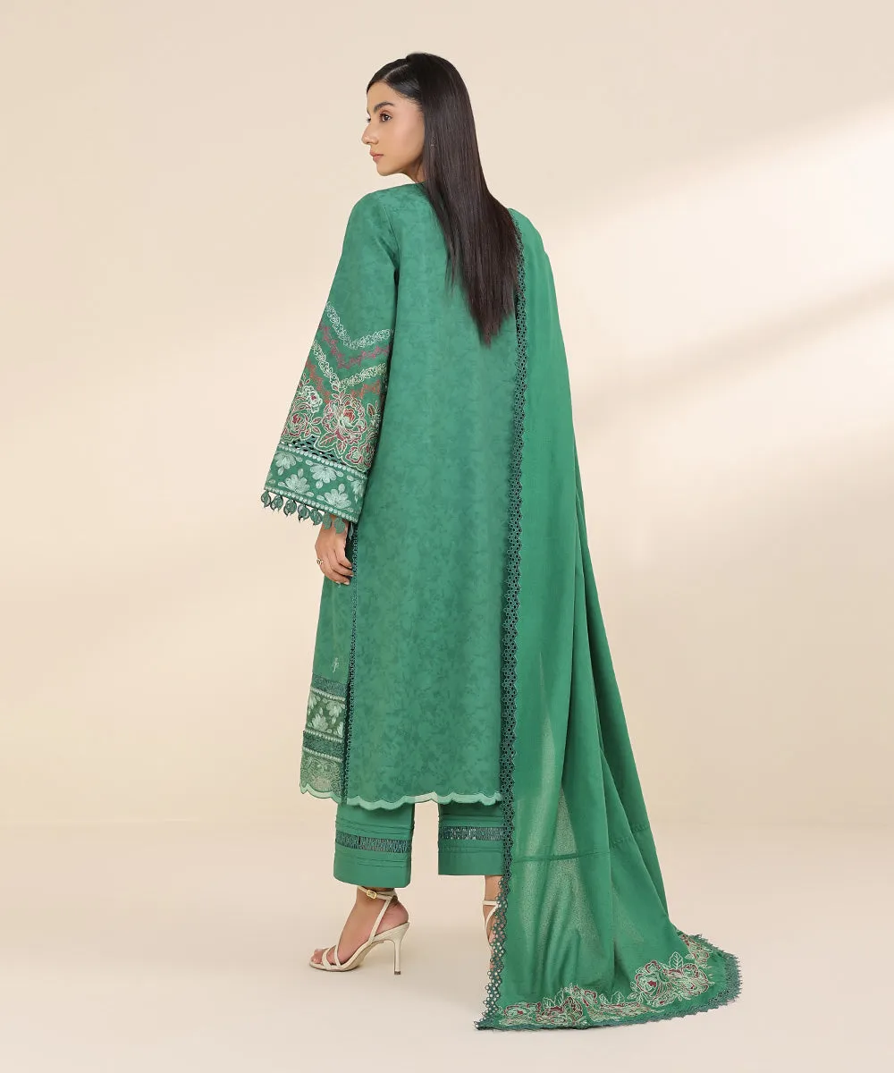 3 Piece - Embroidered Cotton Jacquard Suit