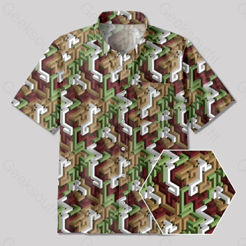 3D Maze Button Up Pocket Shirt
