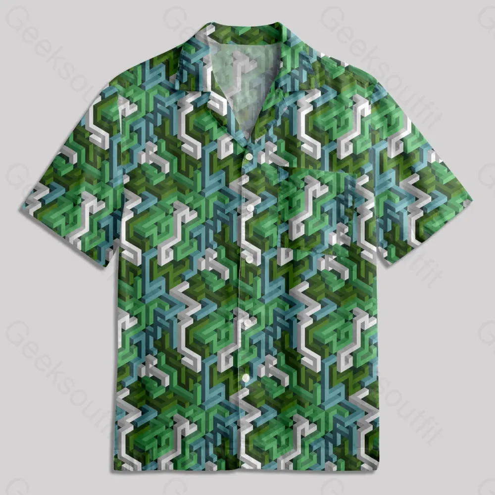 3D Maze Button Up Pocket Shirt