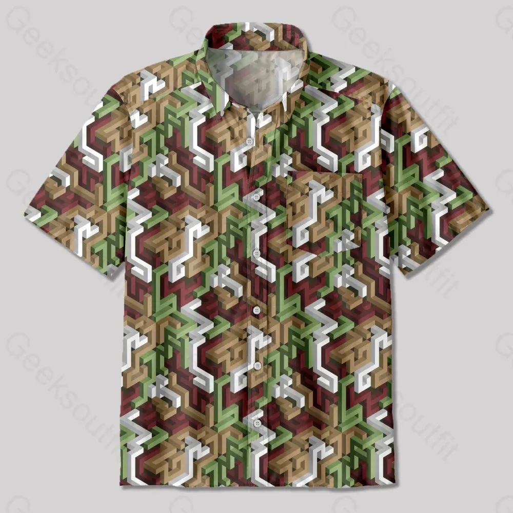 3D Maze Button Up Pocket Shirt