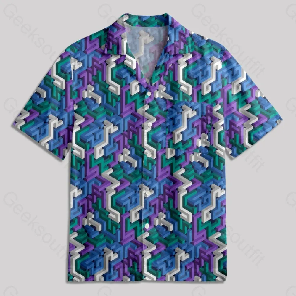 3D Maze Button Up Pocket Shirt