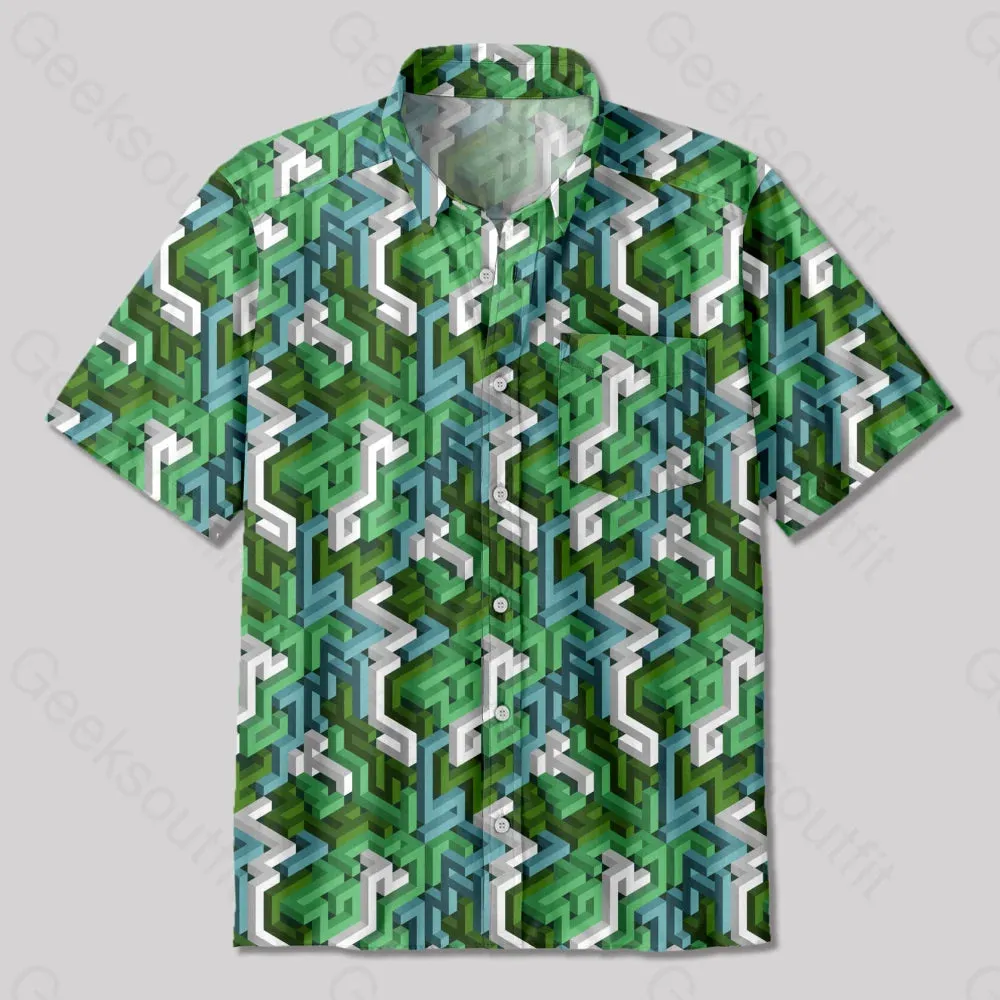 3D Maze Button Up Pocket Shirt
