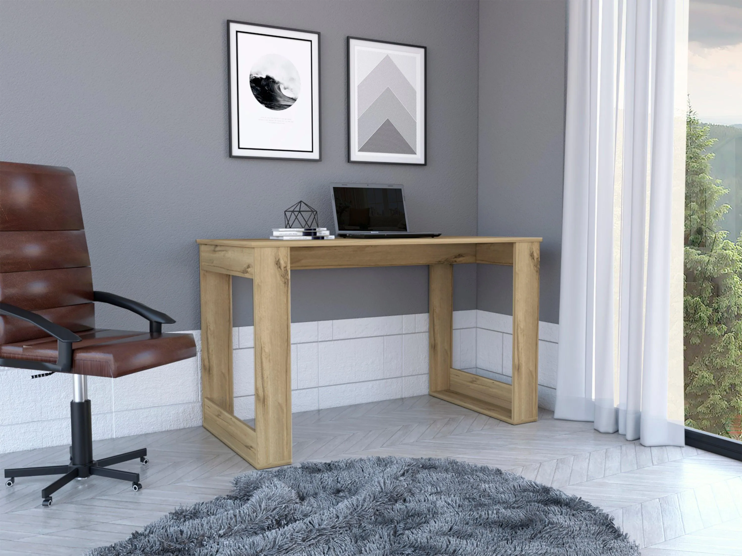 47.2" Aurora Industrial Modern Computer Desk - Light Oak, For Students, Easy Assembly