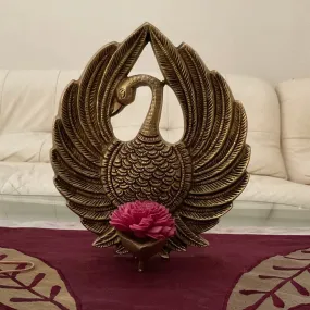 8.5 Inches Dancing Peacock Brass Diya Lamp - Festive Home Decor