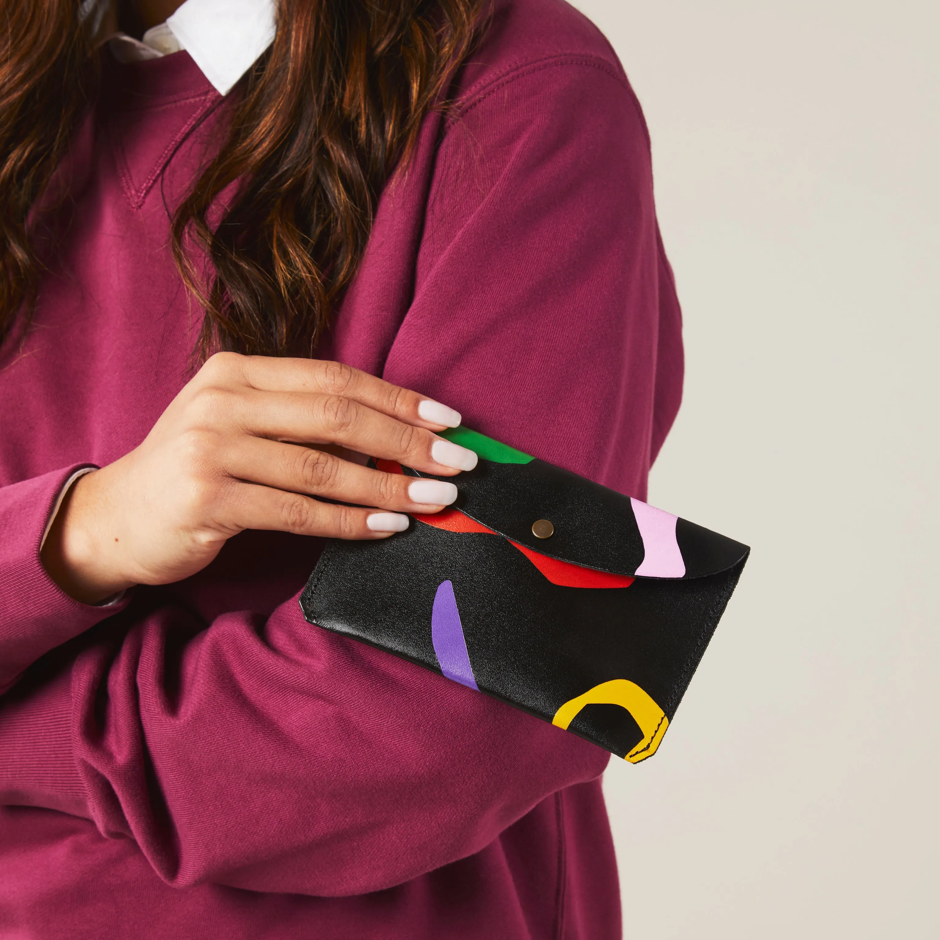 Abstract Color Leather Pouch - Black
