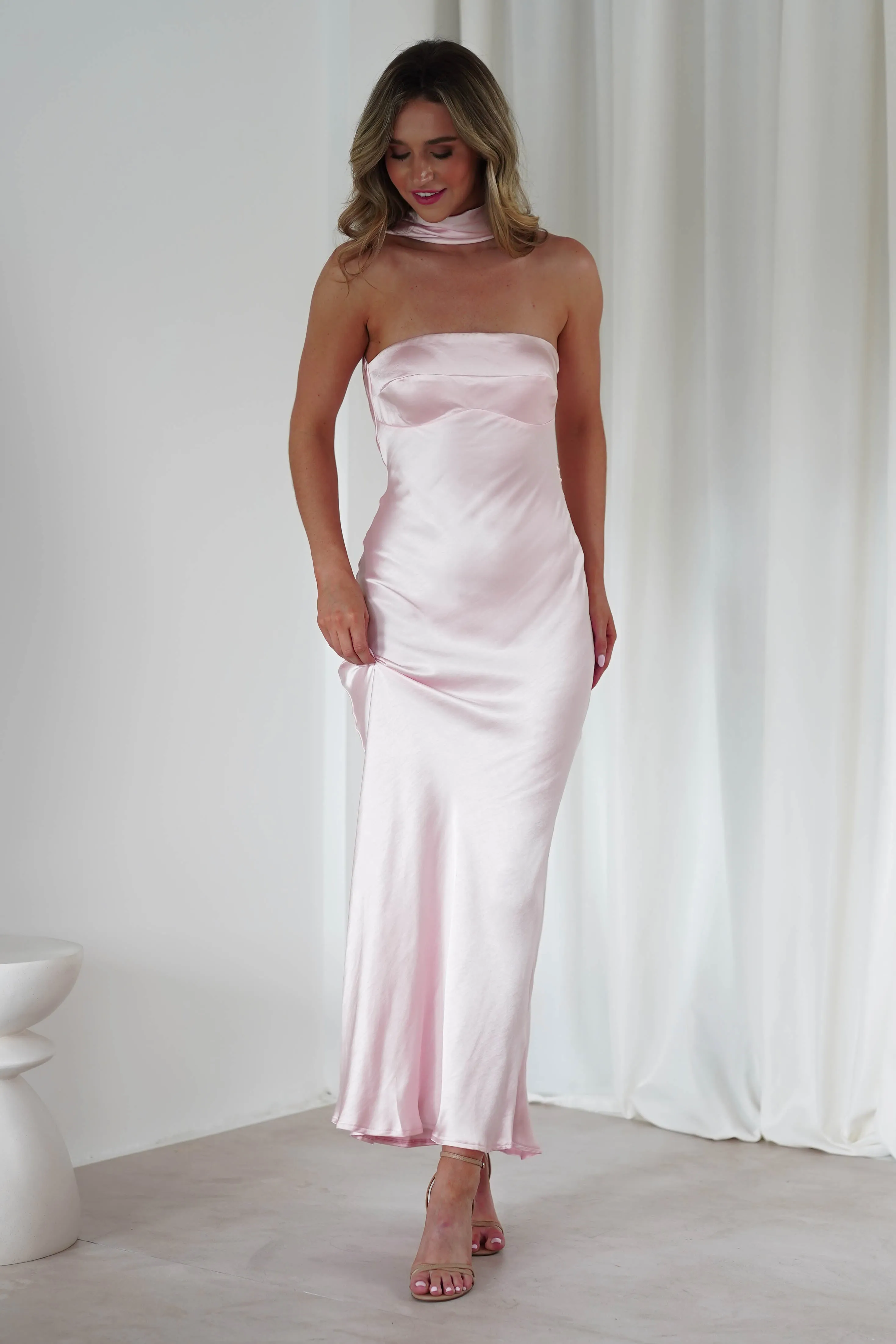 Alice Soft Satin Maxi Dress | Light Pink