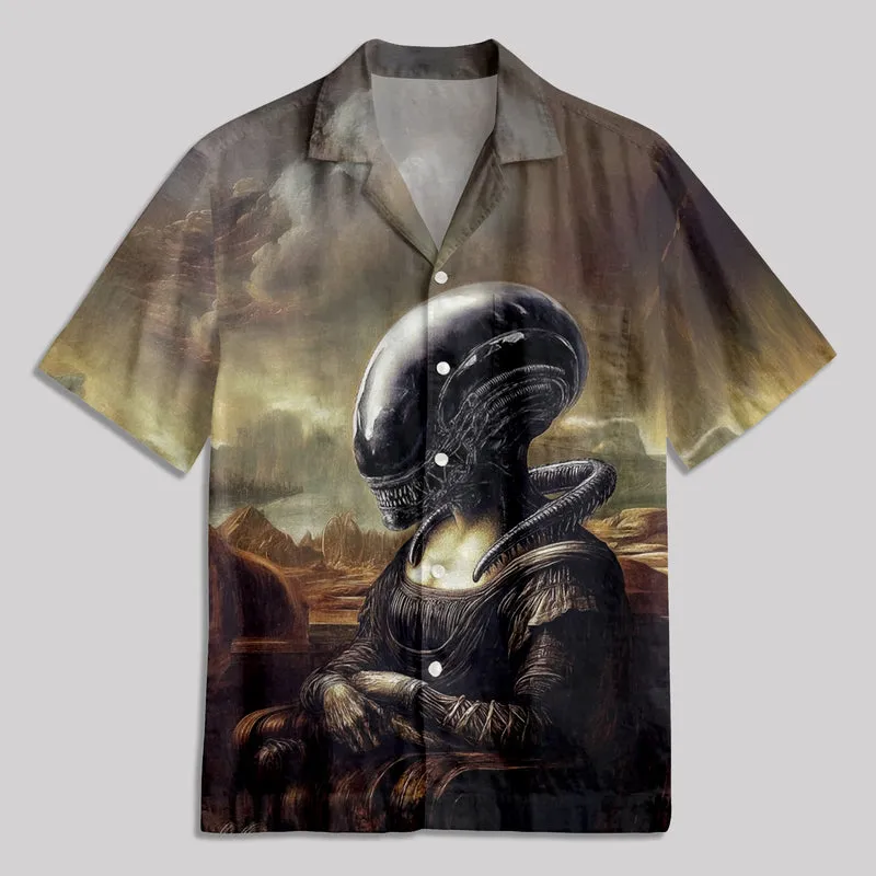 Alien Mona Lisa Button Up Pocket Shirt