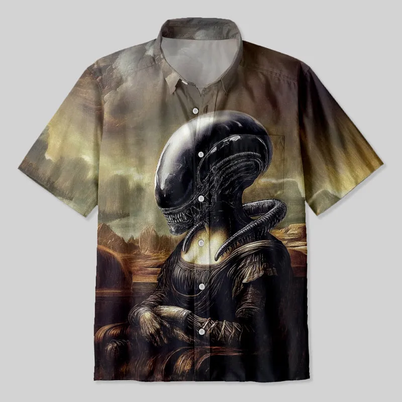 Alien Mona Lisa Button Up Pocket Shirt