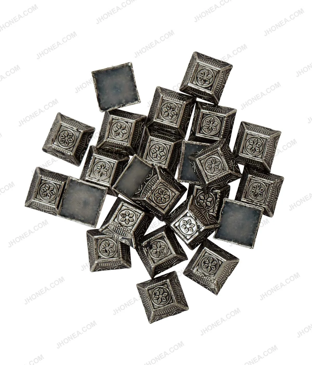 Antique Silver Square Shape Ethnic Design Hotfix for Achkan