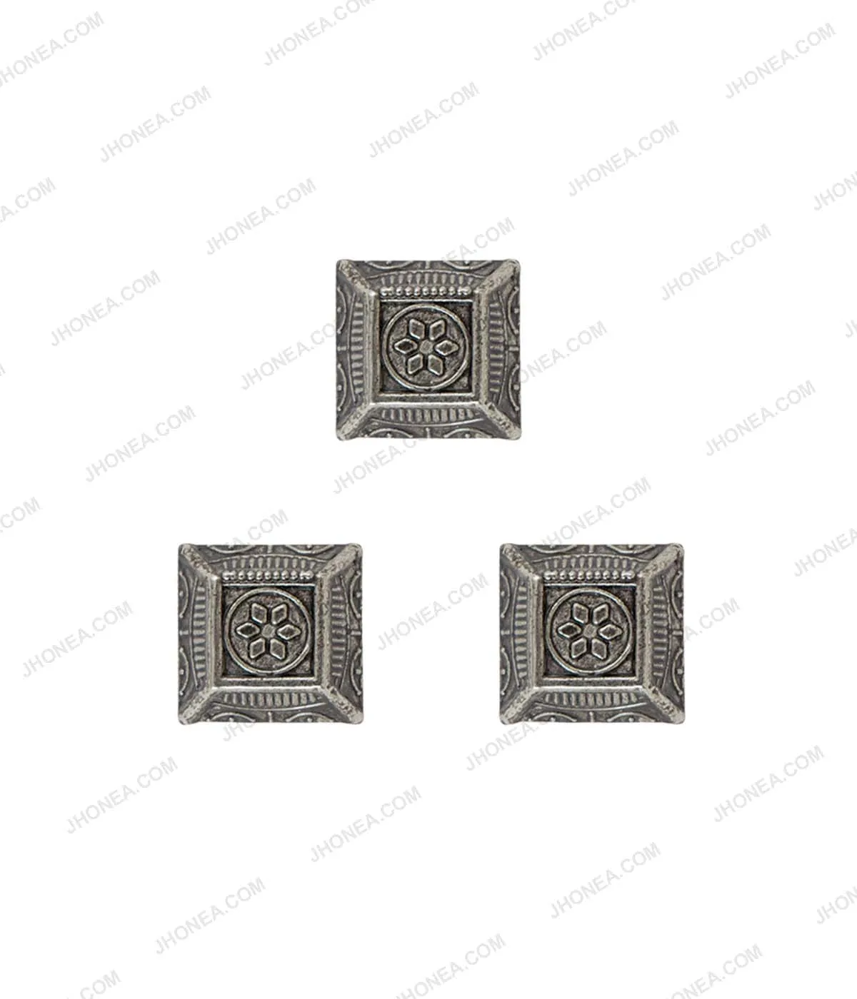 Antique Silver Square Shape Ethnic Design Hotfix for Achkan