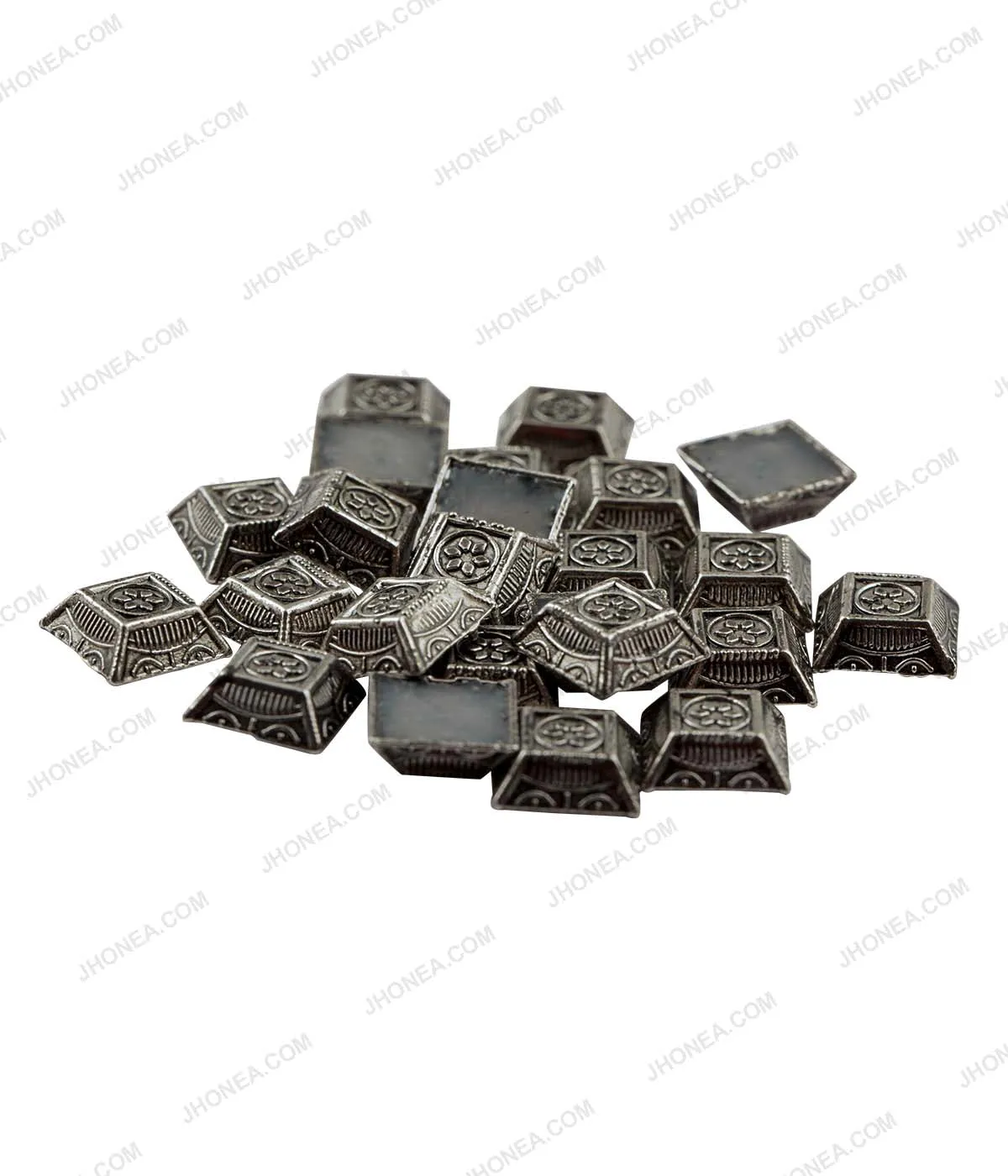 Antique Silver Square Shape Ethnic Design Hotfix for Achkan