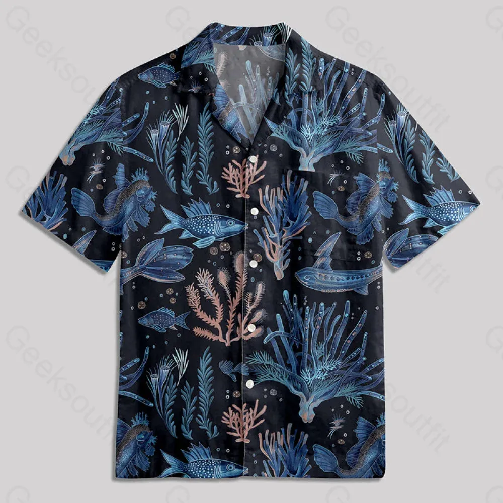 Art Sea Life Blue Button Up Pocket Shirt