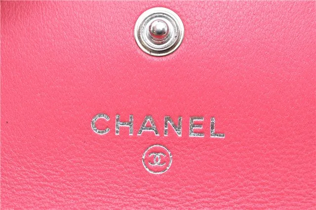 Auth CHANEL Camellia CC Logo AirPods Case Shoulder Chain Leather Pink Box J0696