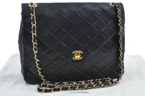 Auth CHANEL Lamb Skin Matelasse Chain Shoulder Cross Body Bag Black CC H3433
