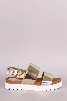 Bamboo Metallic Two Band Lug Sole Flatform Sandal