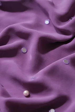 Beautiful Real Mirror Embroidery Work On Purple Georgette Fabric