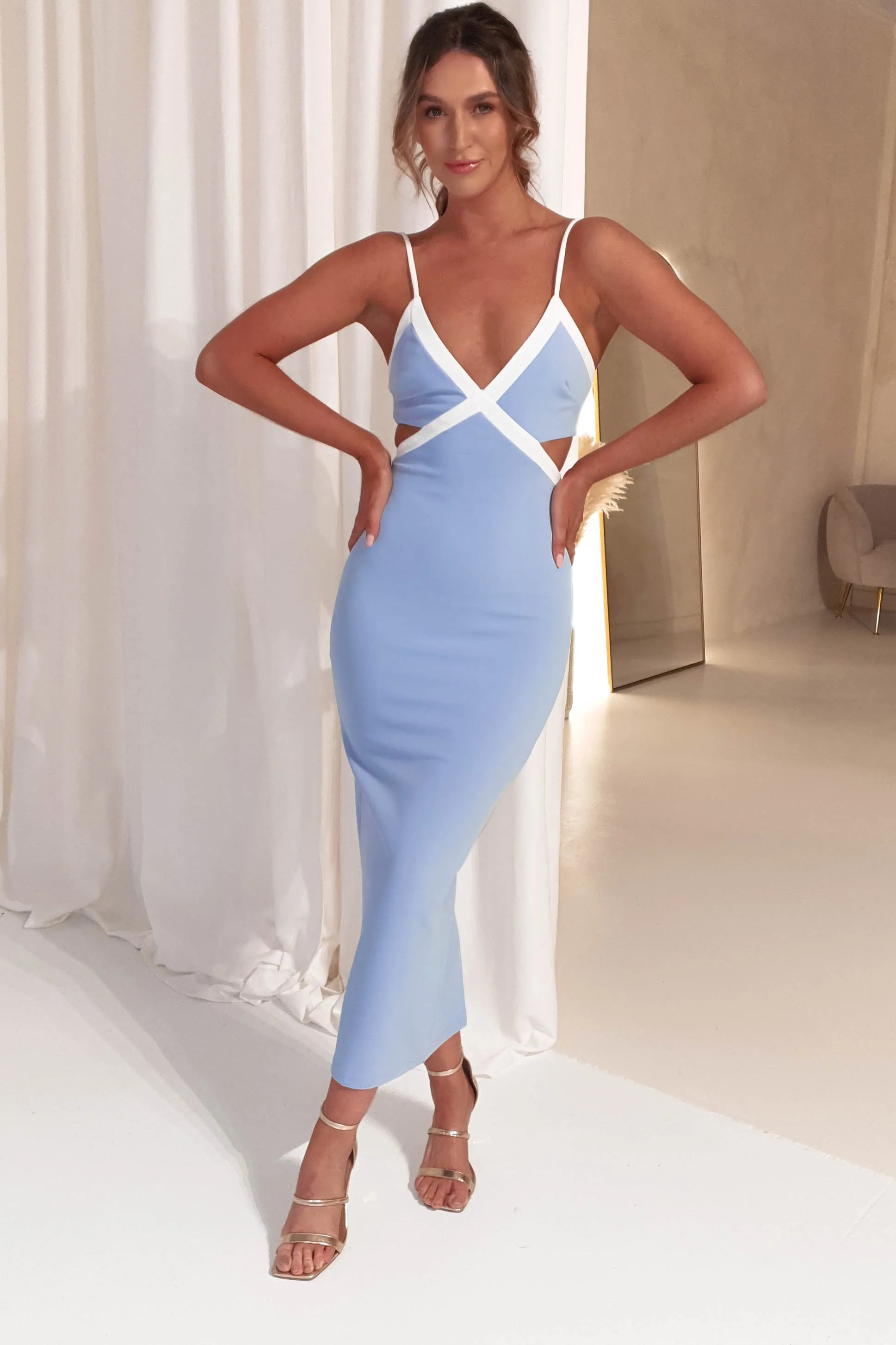 Betty Bodycon Midi Dress | Blue/White