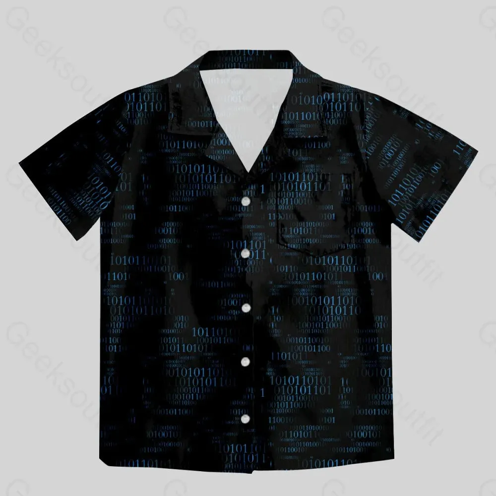 Binary Computer 1s and 0s Black Button Up Pocket Shirt