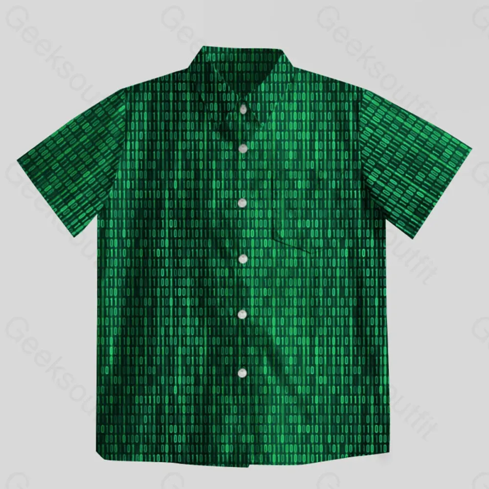 Binary Computer 1s and 0s Green Button Up Pocket Shirt