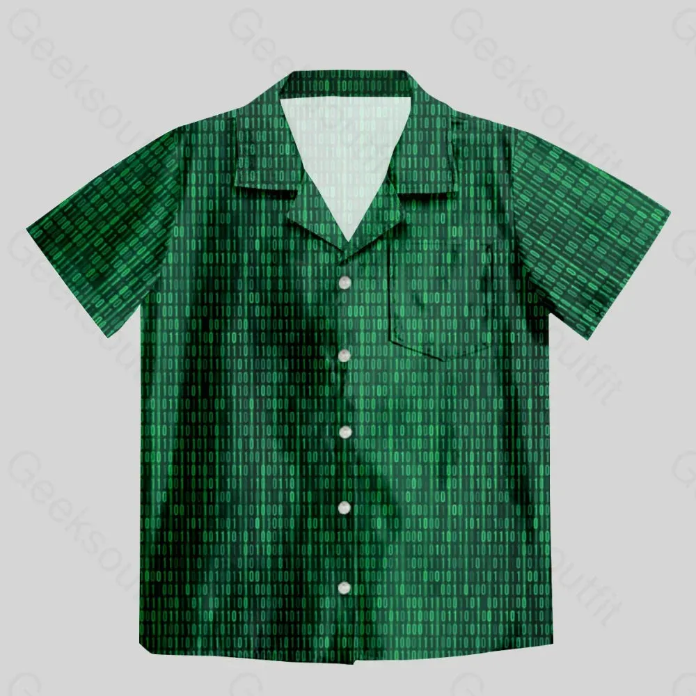 Binary Computer 1s and 0s Green Button Up Pocket Shirt