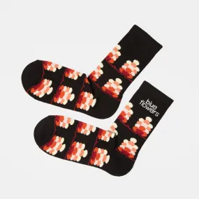 Blue Flowers - Tutti Fruity Socks - Black / Orange