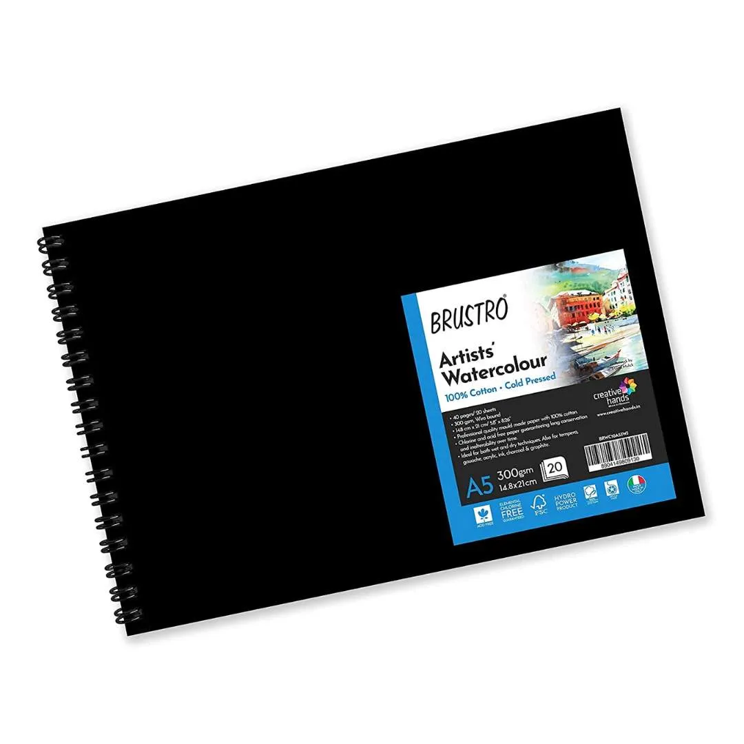 BRUSTRO Artist 100% Cotton Watercolour Wiro Bound Journal Cold Pressed 300 GSM