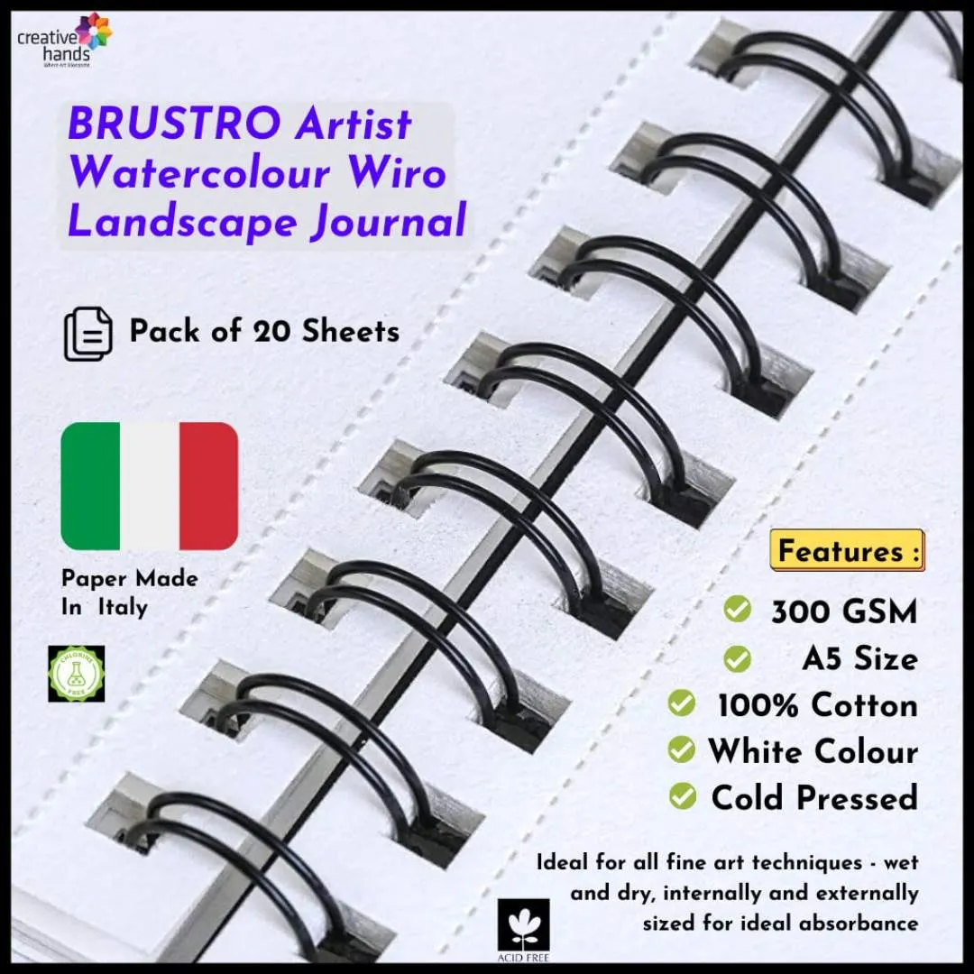 BRUSTRO Artist 100% Cotton Watercolour Wiro Bound Journal Cold Pressed 300 GSM