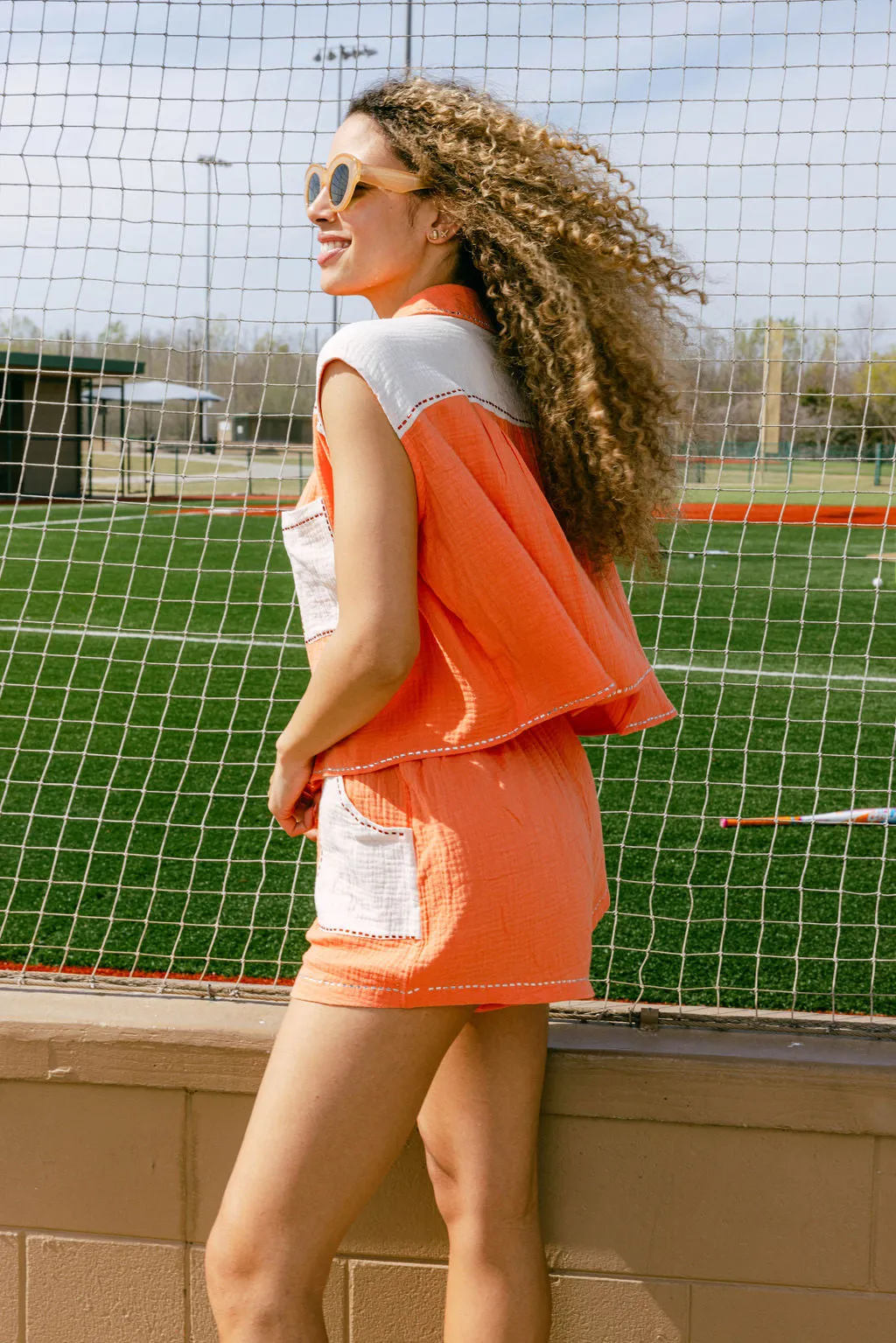 Burnt Orange & White Gauze Top