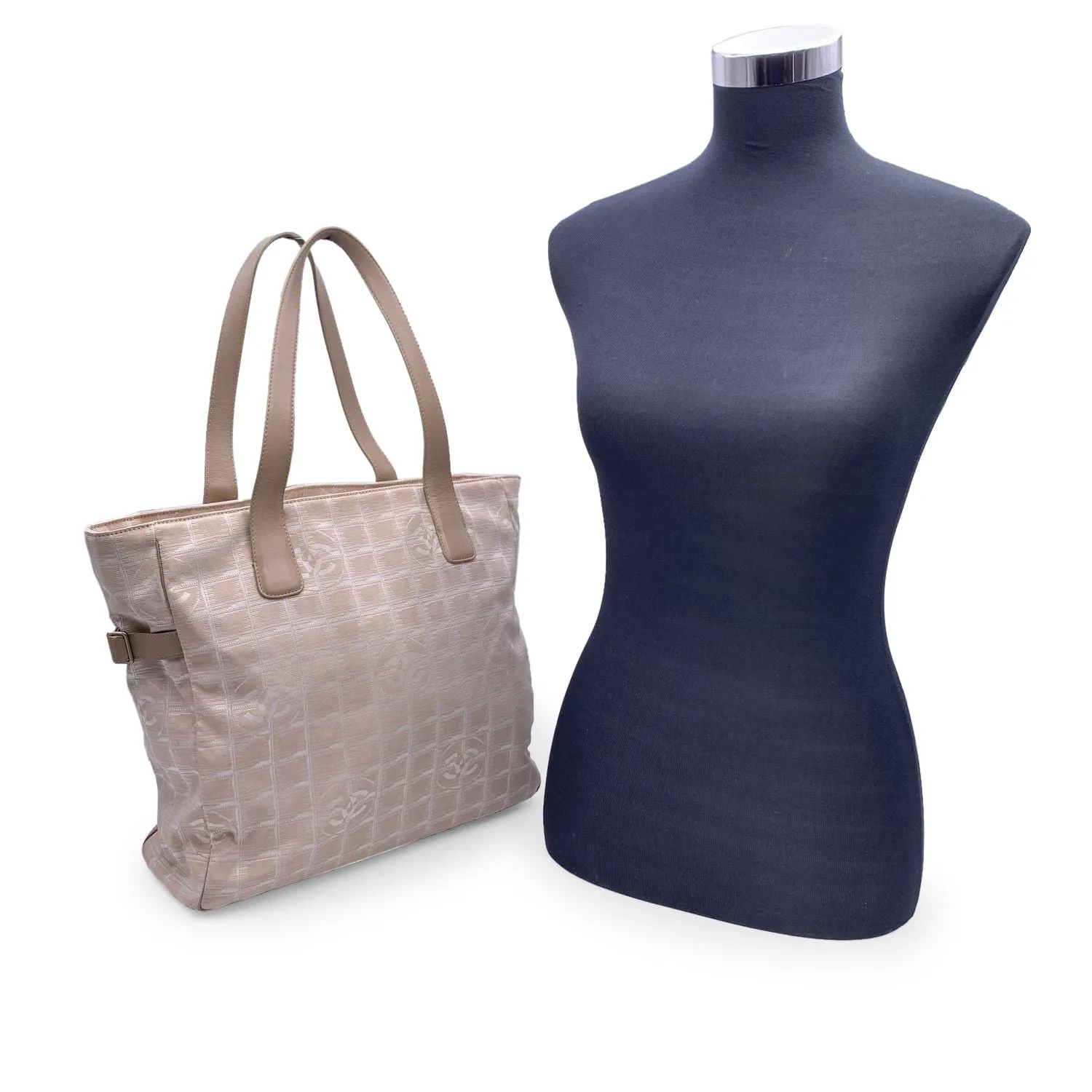 Chanel Beige Nylon New Travel Line Tote Shoulder Bag 2000s