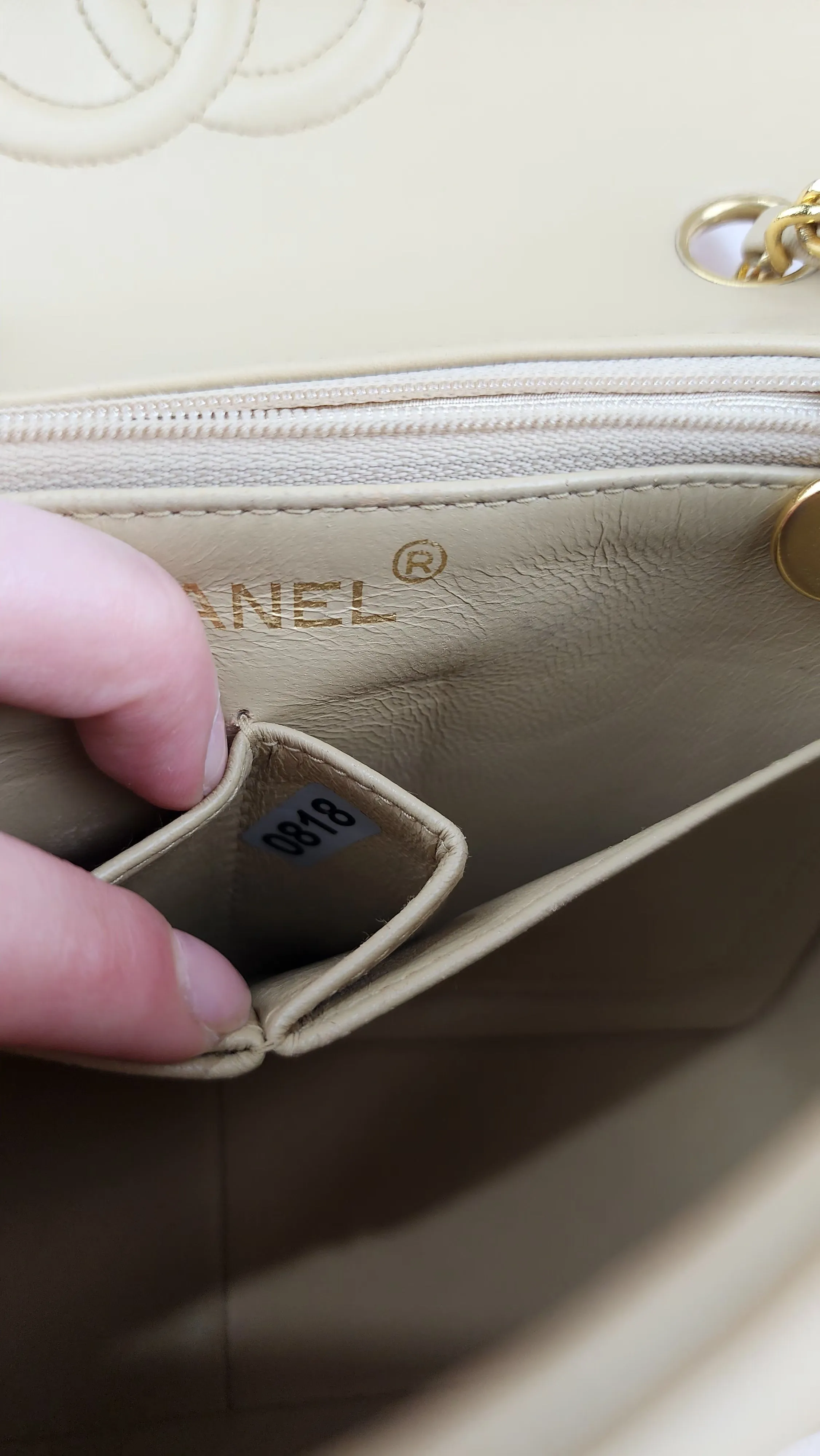 Chanel Vintage Matelasse Beige Lamb Skin Small Flap  - 818
