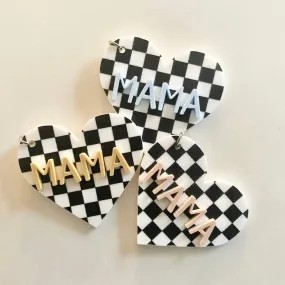 Checkered Heart Mama Keychain