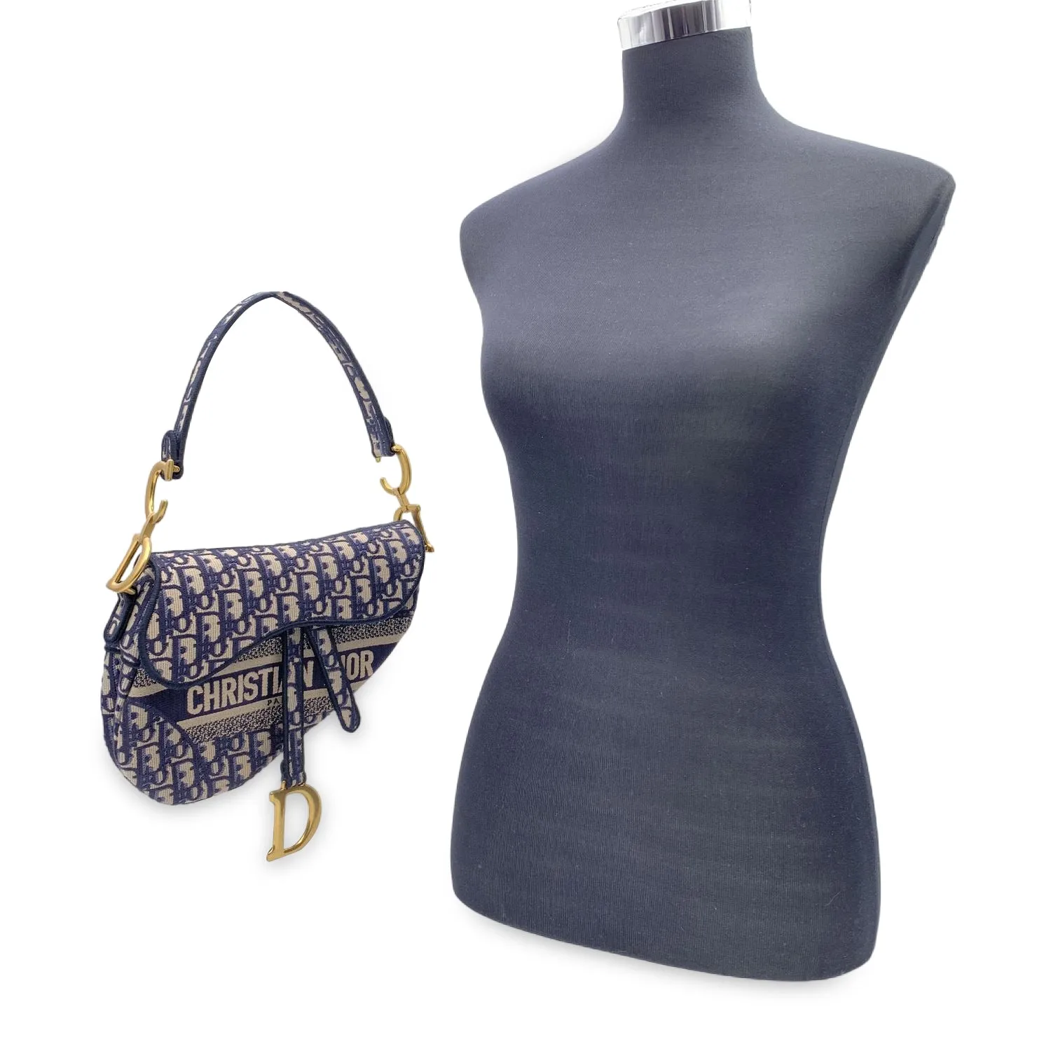 Christian Dior Blue Jacquard Oblique Canvas Embroidery Saddle Bag