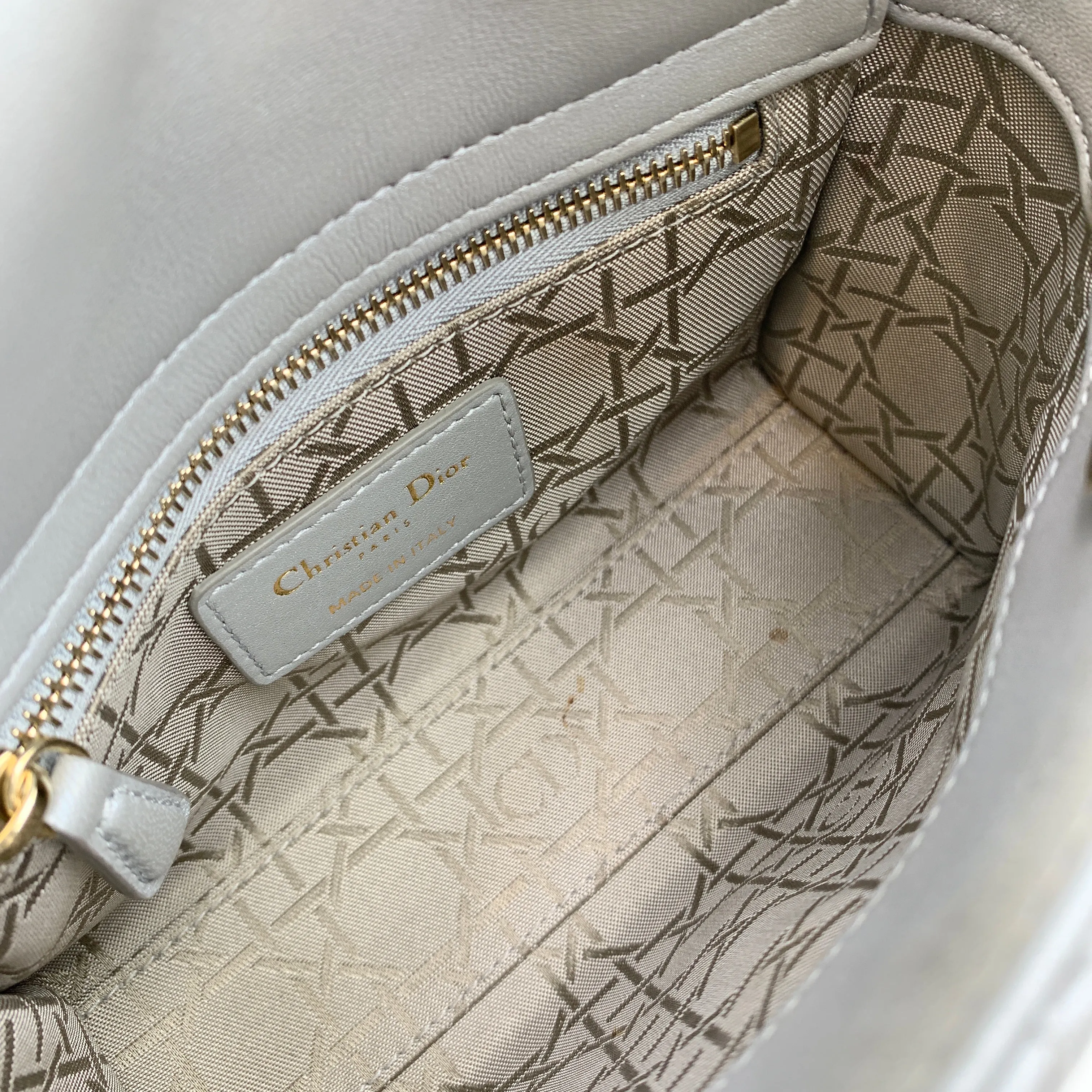 Christian Dior Grey Cannage Leather Quilted Mini Lady Dior Bag