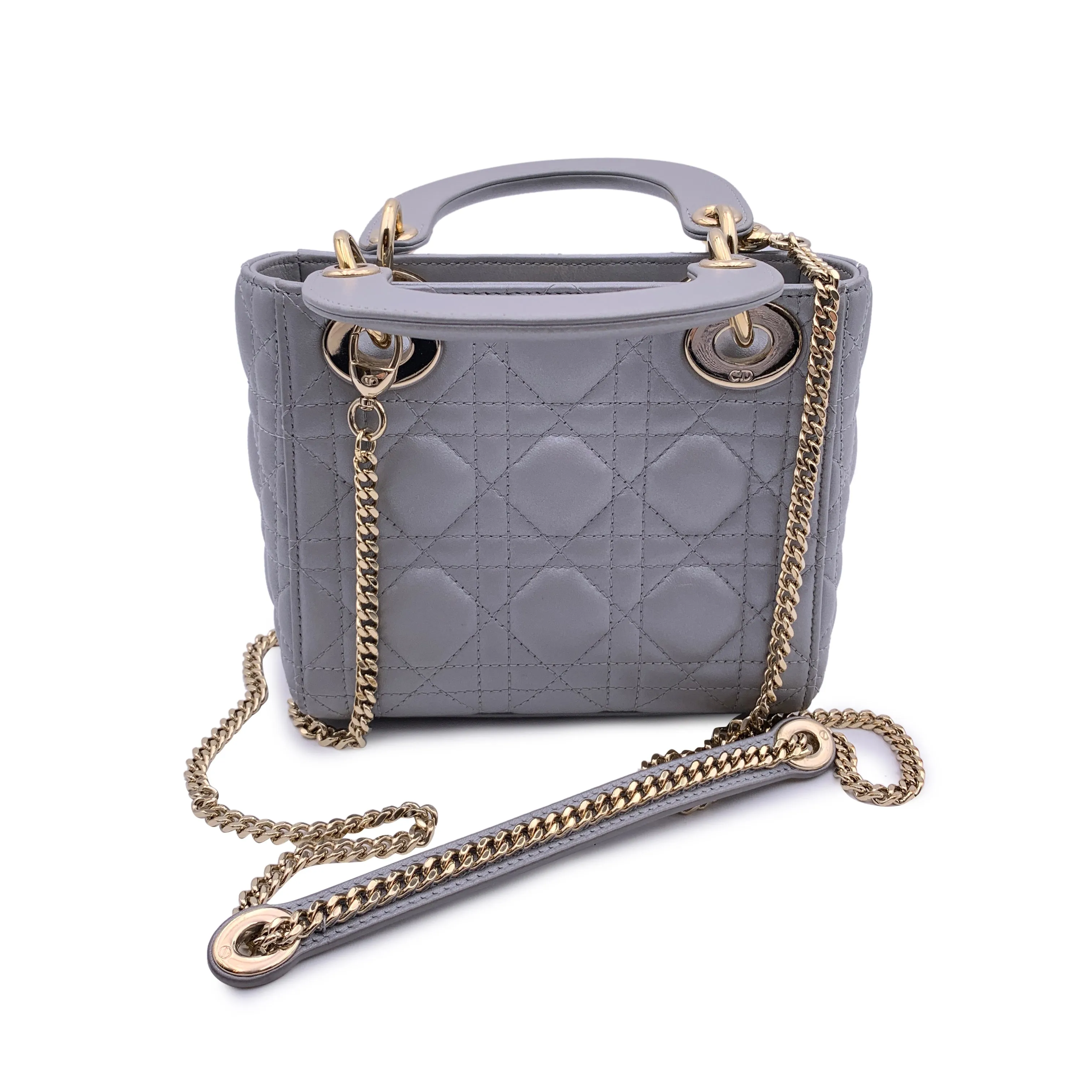 Christian Dior Grey Cannage Leather Quilted Mini Lady Dior Bag