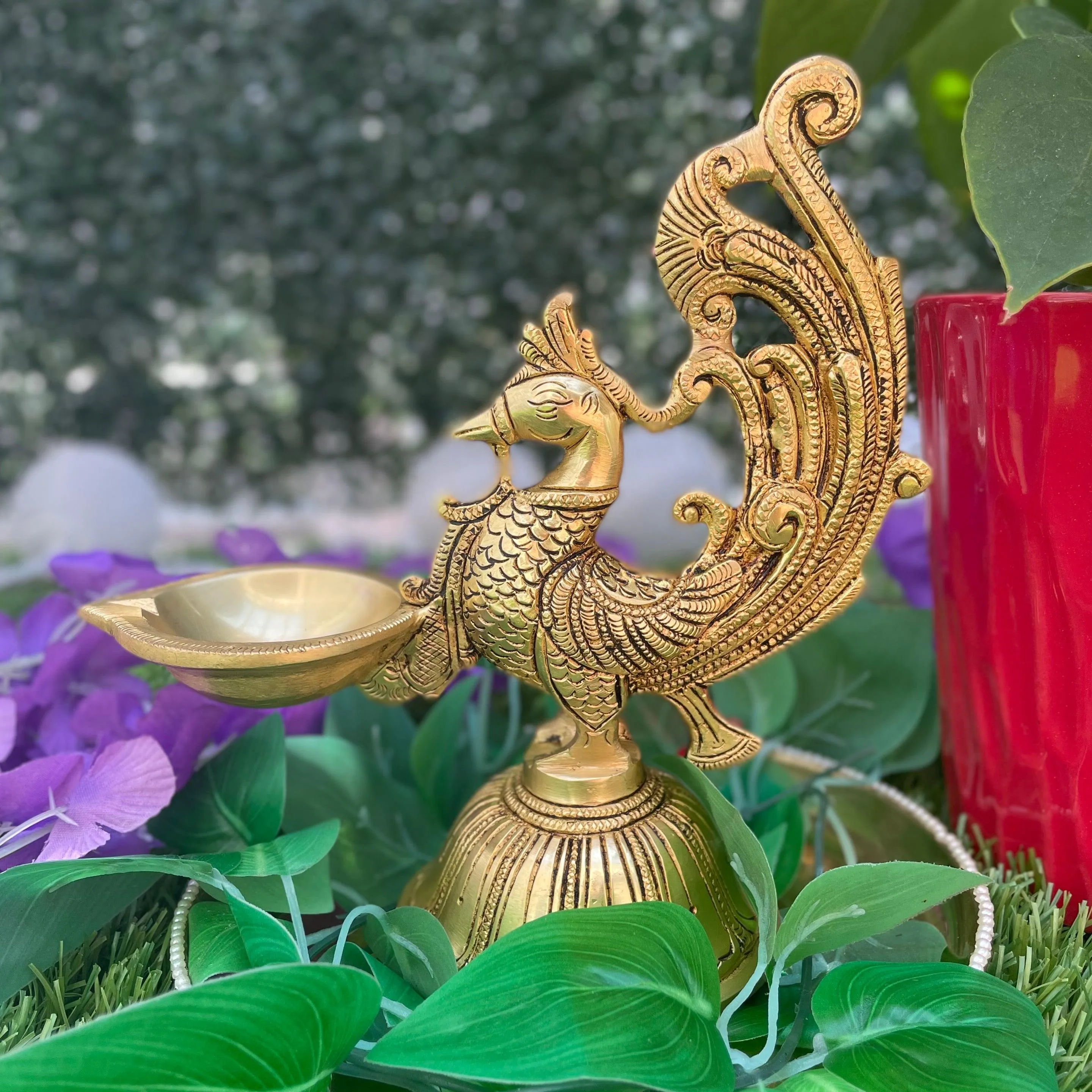 Dancing Peacock Diya (Set of 2) - Handmade Brass lamp -  Brass Diya For Pooja