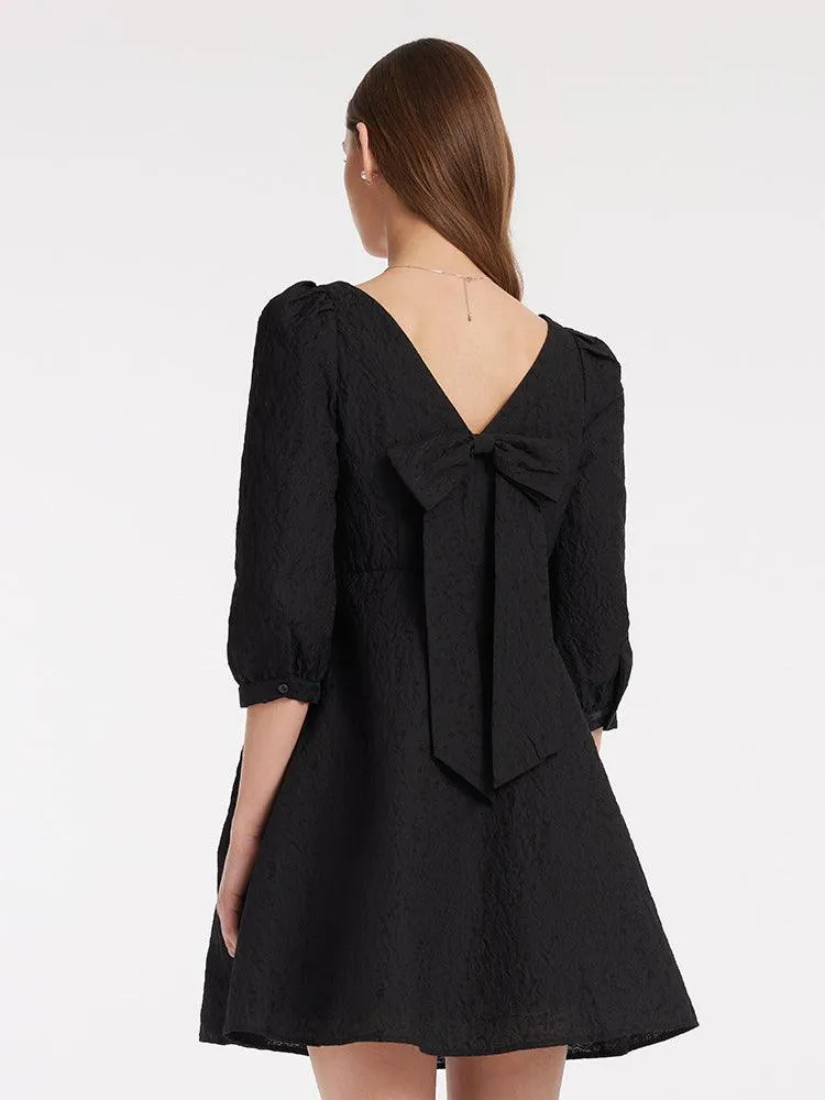 Detachable Bow Jacquard Dress