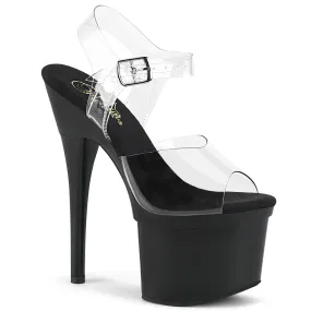 ESTEEM-708 Clear Upper Black 7 Inch Heel Pole Dancing Shoe Clearance Sale