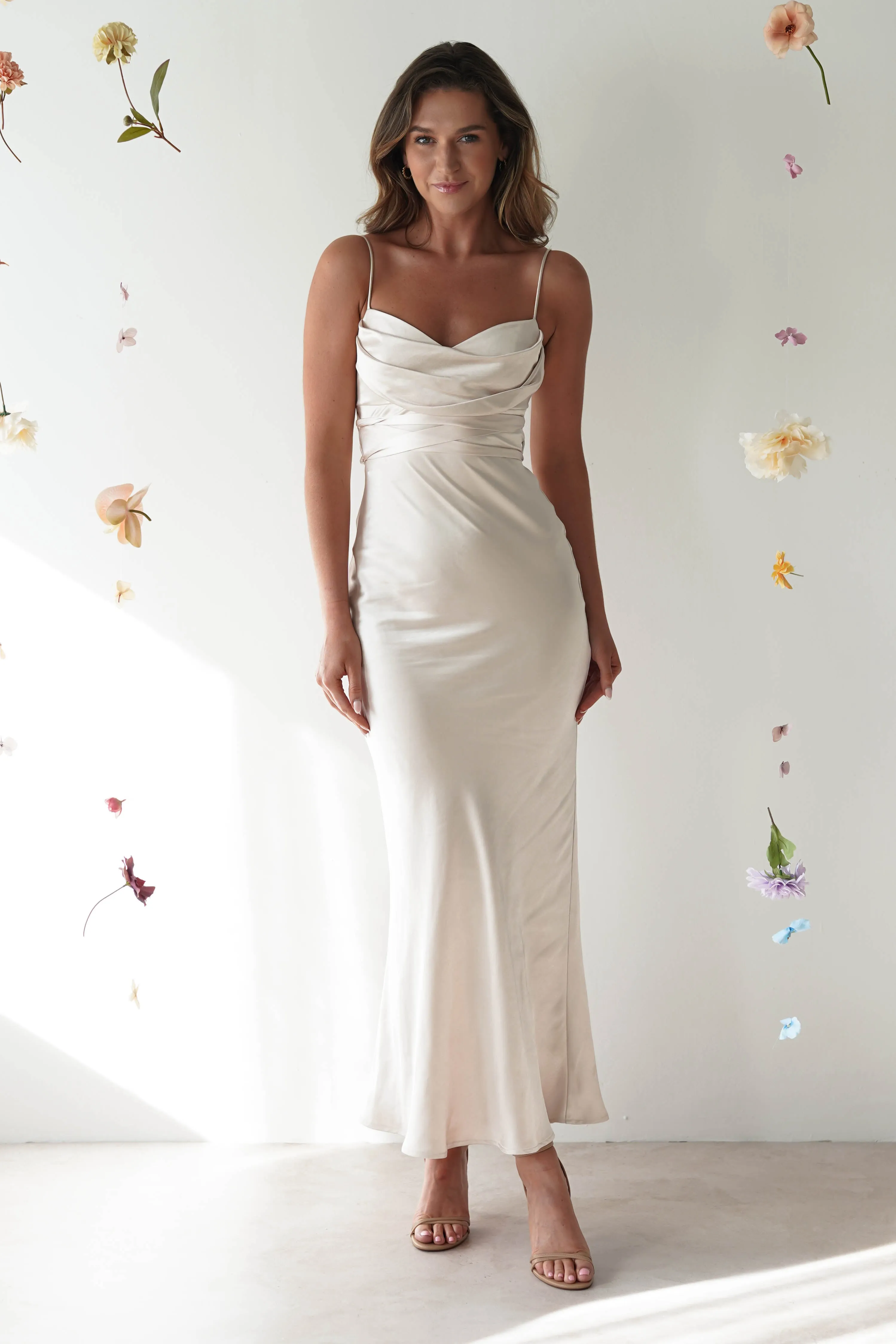 Everleigh Soft Satin Midi Dress | Champagne