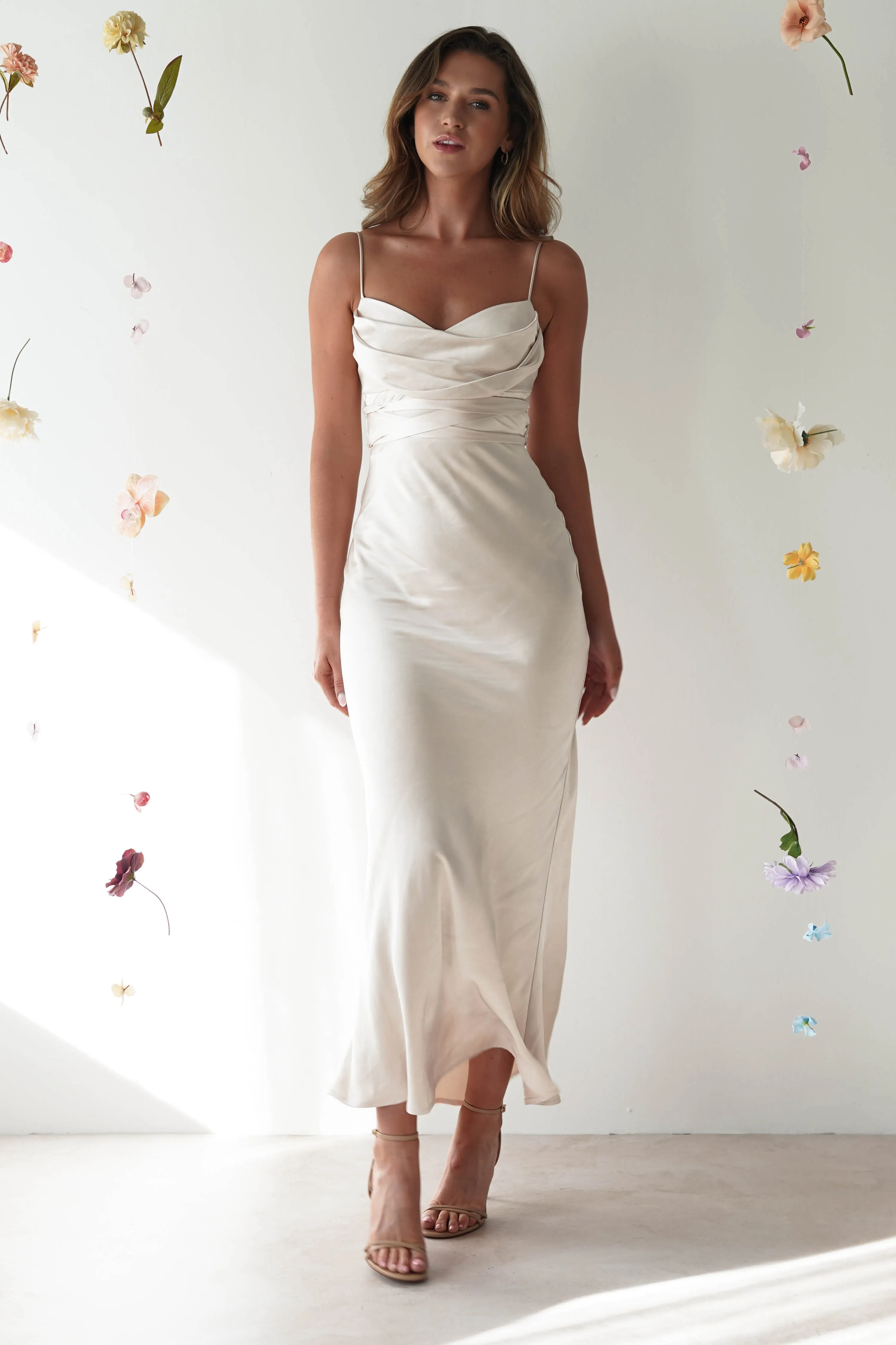 Everleigh Soft Satin Midi Dress | Champagne