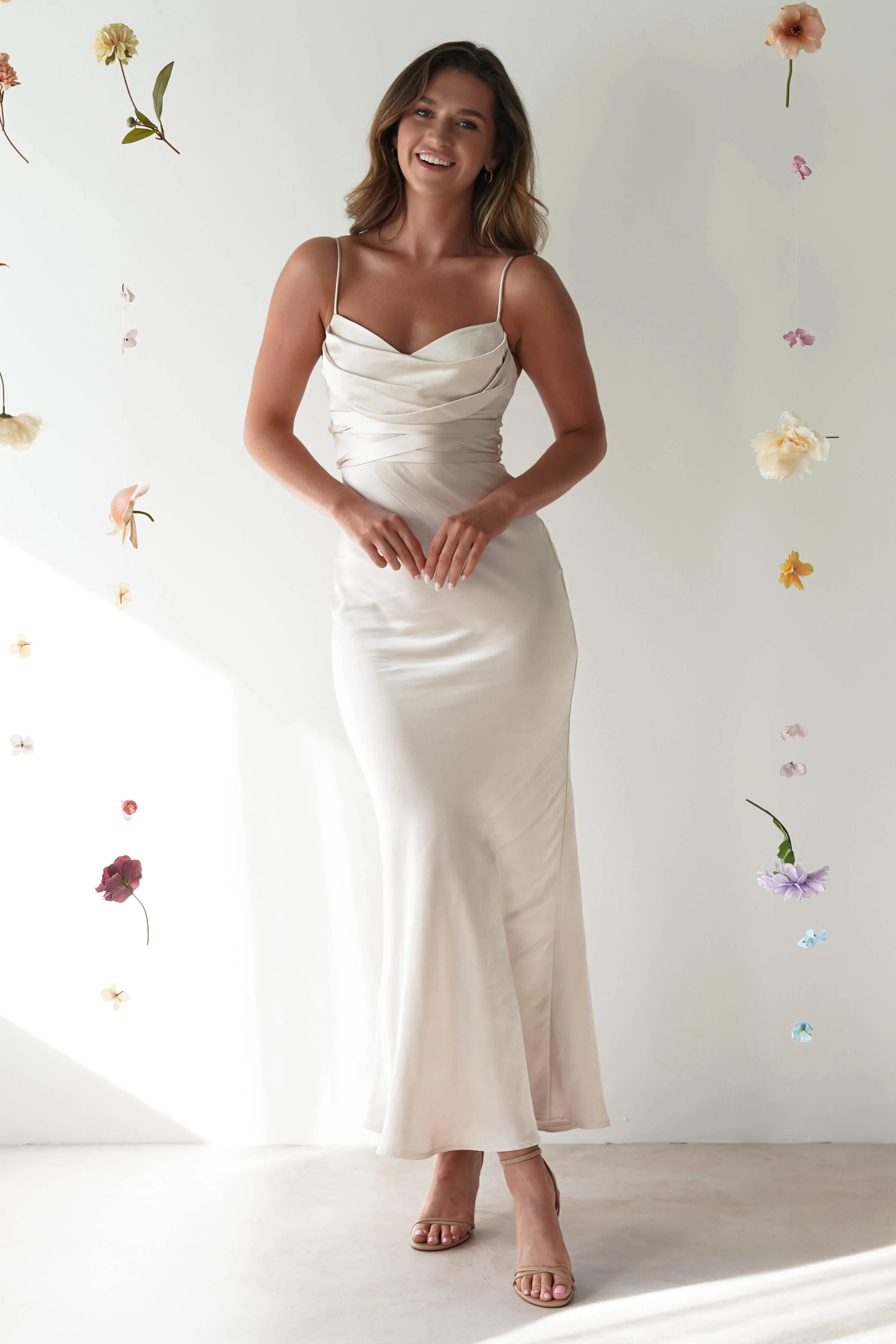Everleigh Soft Satin Midi Dress | Champagne