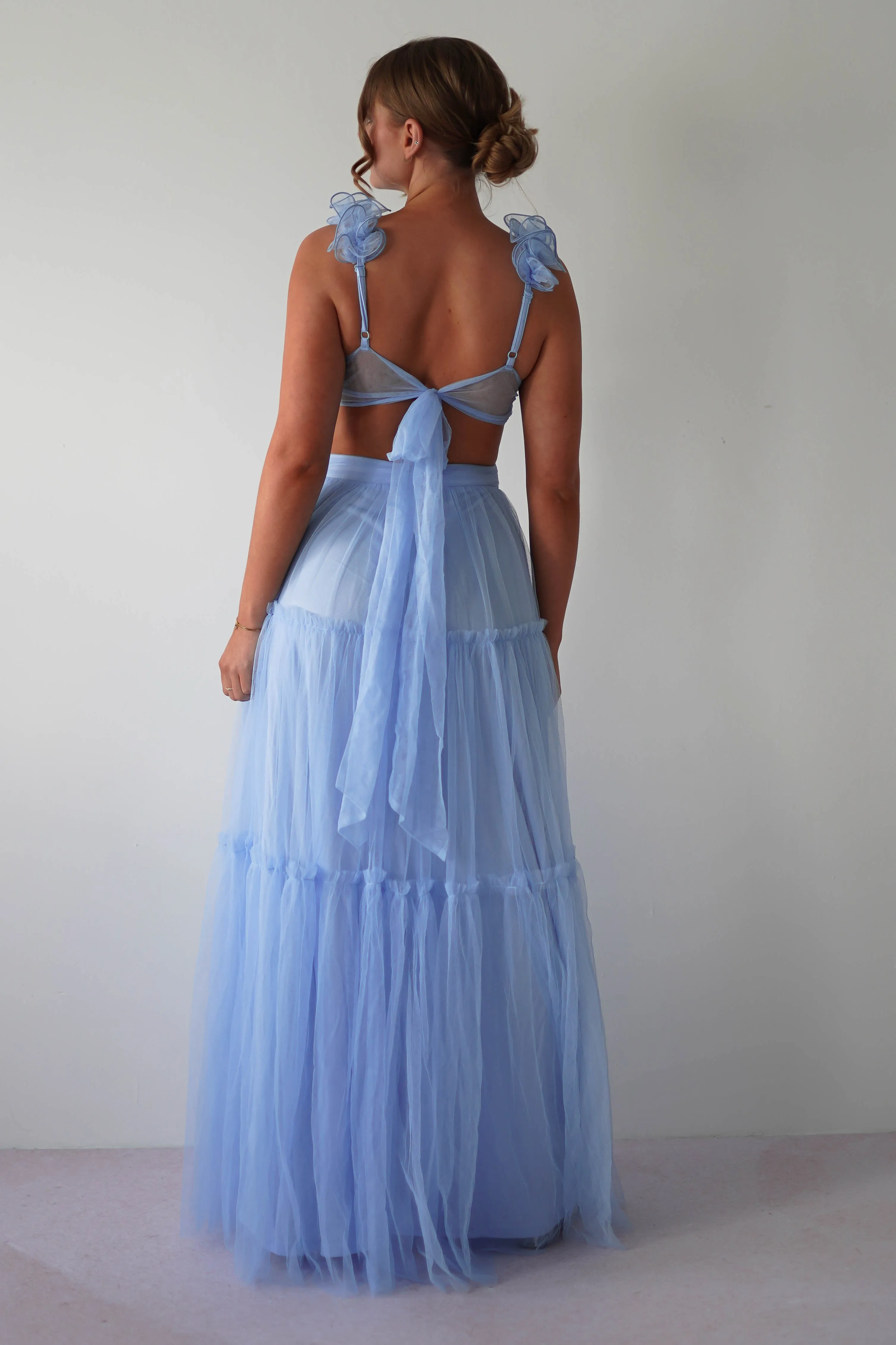 Galiena Ruffle Tulle Maxi Dress | Blue