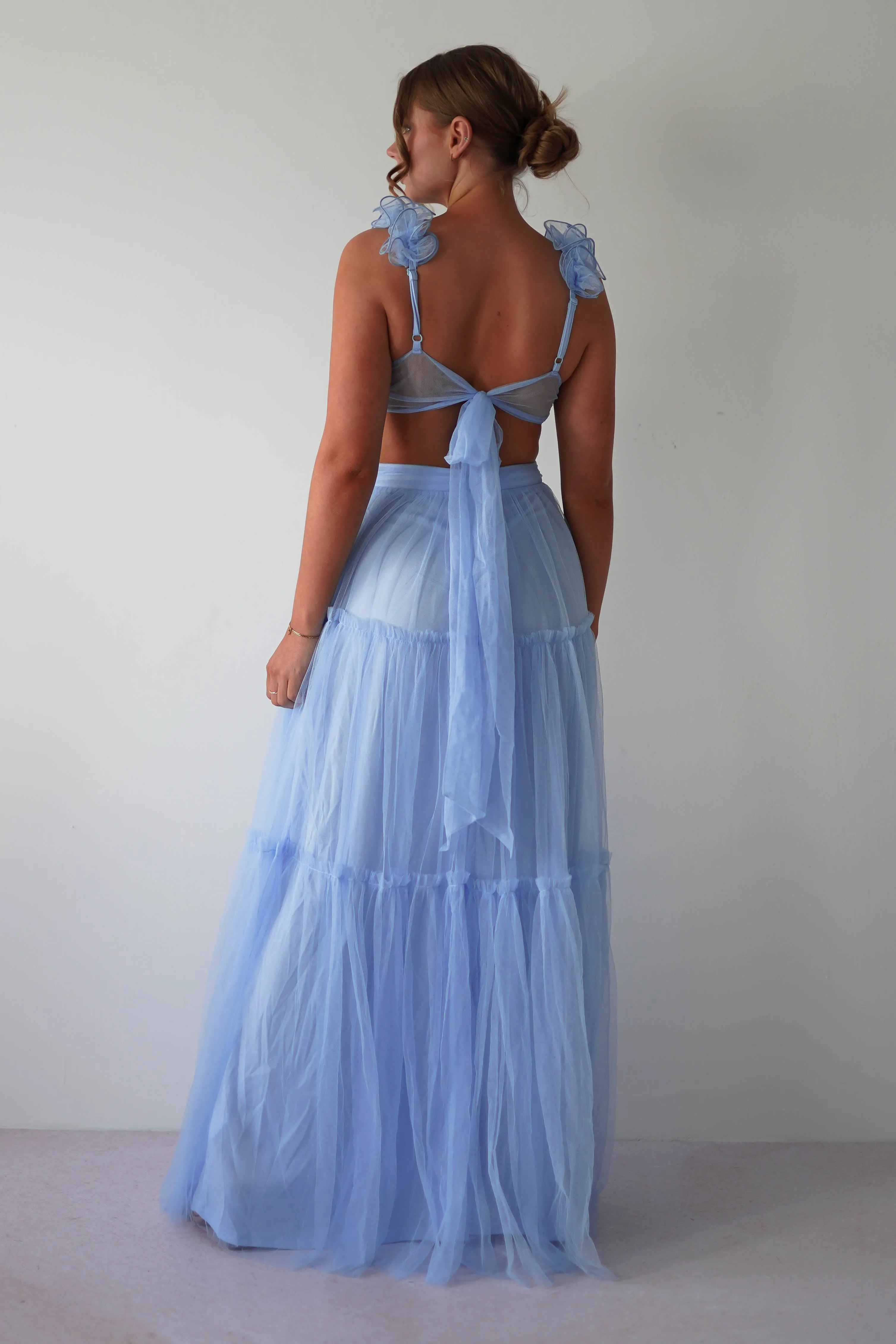 Galiena Ruffle Tulle Maxi Dress | Blue