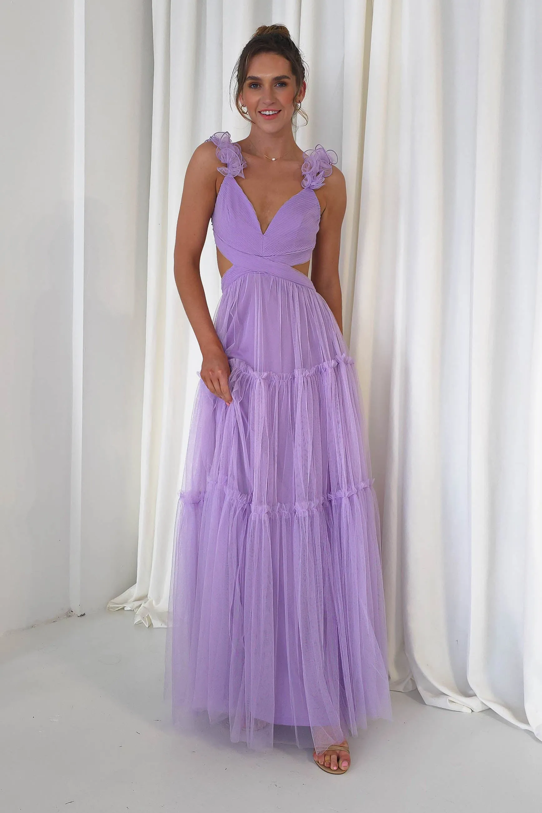 Galiena Ruffle Tulle Maxi Dress | Lilac