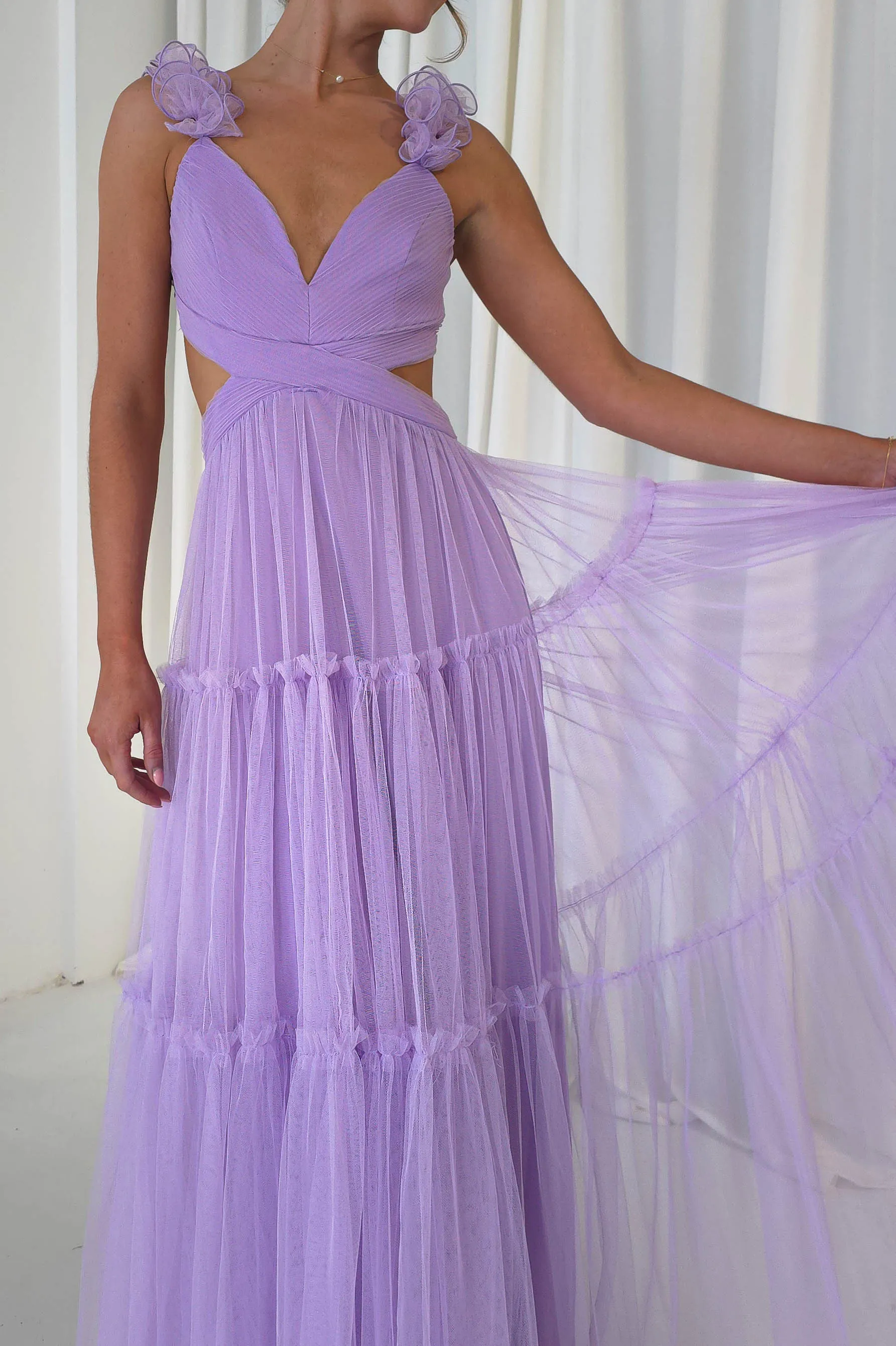 Galiena Ruffle Tulle Maxi Dress | Lilac