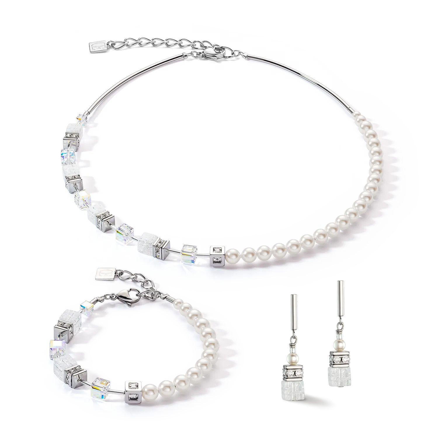GeoCUBE® Precious Fusion Pearls earrings white