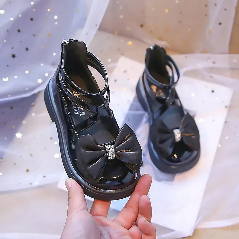 Girls Leather Gladiator Shoes - Black