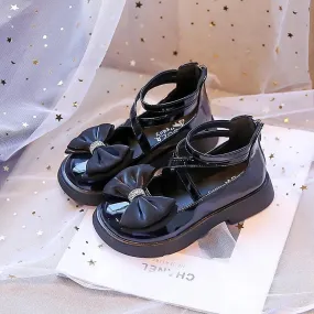 Girls Leather Gladiator Shoes - Black